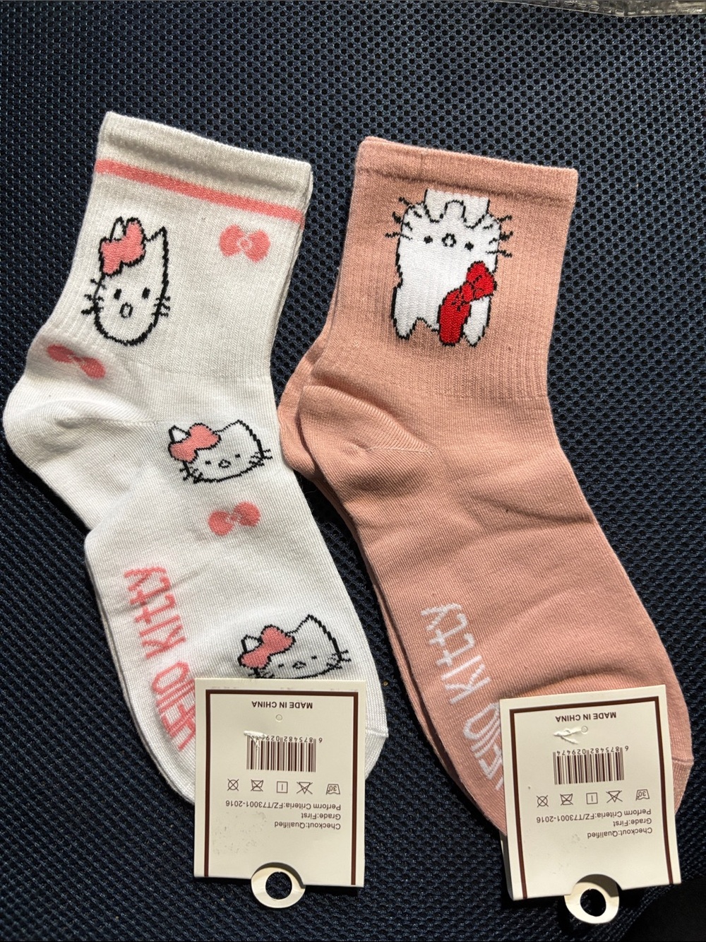 Cute Hello Kitty Crew Socks - Pink & Cream Womens or teens